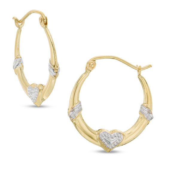 Heart Hoop Earrings in 10K Stamp Hollow Two-Tone Gold