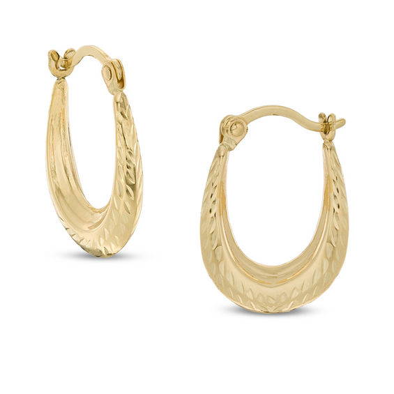 Diamond-Cut Oval Hoop Earrings in 10K Stamp Hollow Gold