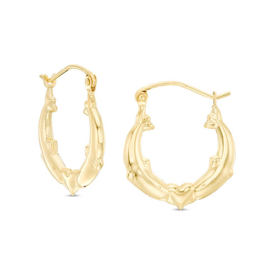 Gold kissing dolphin hoop earrings deals