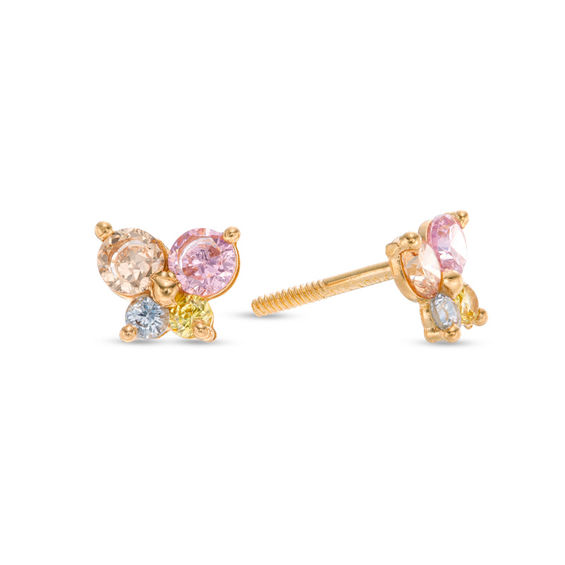 Child's Multi-Color Cubic Zirconia Butterfly Stud Earrings in 14K Gold