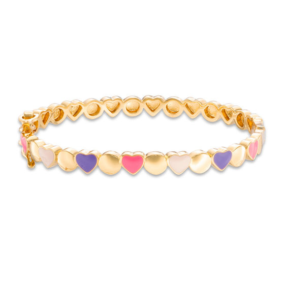 Child's Multi-Color Enamel Heart Bangle in Brass with 18K Gold Plate - 5"