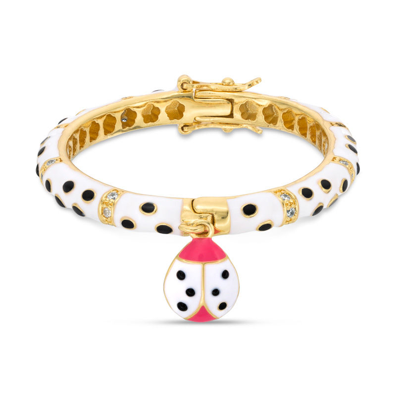 Main Image 1 of Child's Cubic Zirconia and Multi-Color Enamel Ladybug Charm Bangle in Brass and 18K Gold Plate - 5"