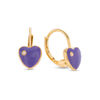 Thumbnail Image 1 of Child's Cubic Zirconia and Purple Enamel Heart Drop Earrings in Brass with 18K Gold Plate