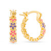 Thumbnail Image 1 of Child's Pink and Purple Enamel Daisy Hoop Earrings in Brass with 18K Gold Plate