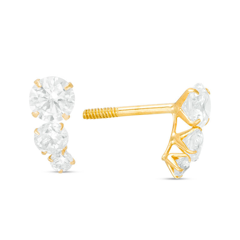 Child's Cubic Zirconia Graduated Three Stone Crawler Earrings in 10K Gold