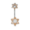 Thumbnail Image 0 of Stainless Steel CZ Champagne and White Double Flower Belly Button Ring - 14G