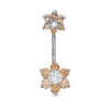 Stainless Steel CZ Champagne and White Double Flower Belly Button Ring - 14G