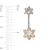 Stainless Steel CZ Champagne and White Double Flower Belly Button Ring - 14G