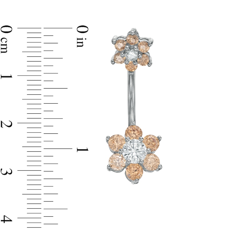 Stainless Steel CZ Champagne and White Double Flower Belly Button Ring - 14G