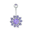 Thumbnail Image 1 of 014 Gauge Purple Cubic Zirconia and Crystal Flower Belly Button Ring in Stainless Steel and Brass