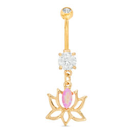 014 Gauge Cubic Zirconia and Crystal Lotus Belly Button Ring in Solid Stainless Steel with Yellow IP