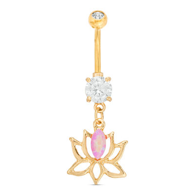 Yellow Ion Plated CZ and Crystal Lotus Belly Button Ring - 14G 3/8"
