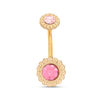 Thumbnail Image 1 of 014 Gauge Pink Crystal Flower Belly Button Ring in Stainless Steel with Yellow IP
