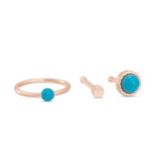 020 Gauge Turquoise Acrylic Three Piece Nose Ring Set in Stainless Steel with Yellow IP
