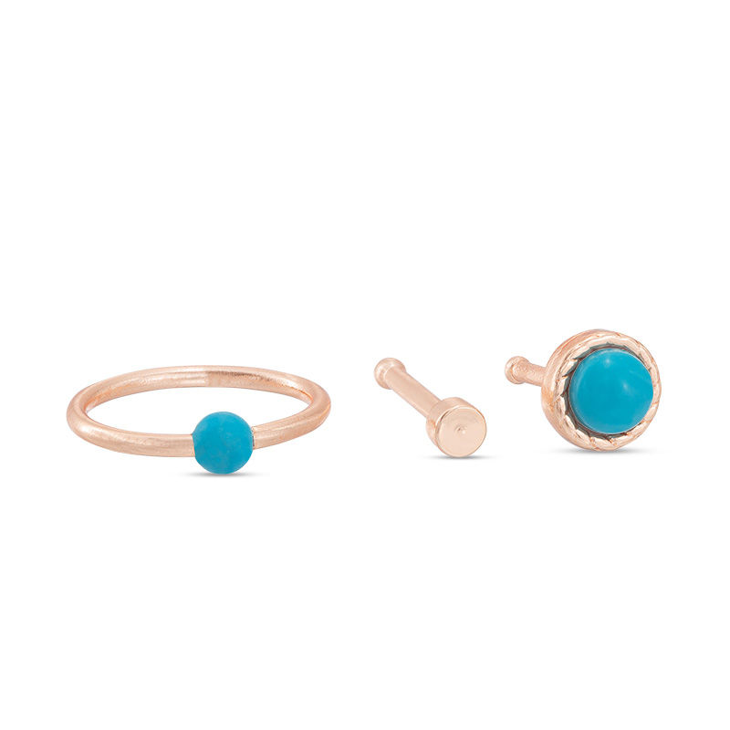 020 Gauge Turquoise Acrylic Three Piece Nose Ring Set in Stainless Steel with Yellow IP