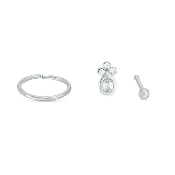 020 Gauge Cubic Zirconia and Crystal Nose Ring Set in Stainless Steel
