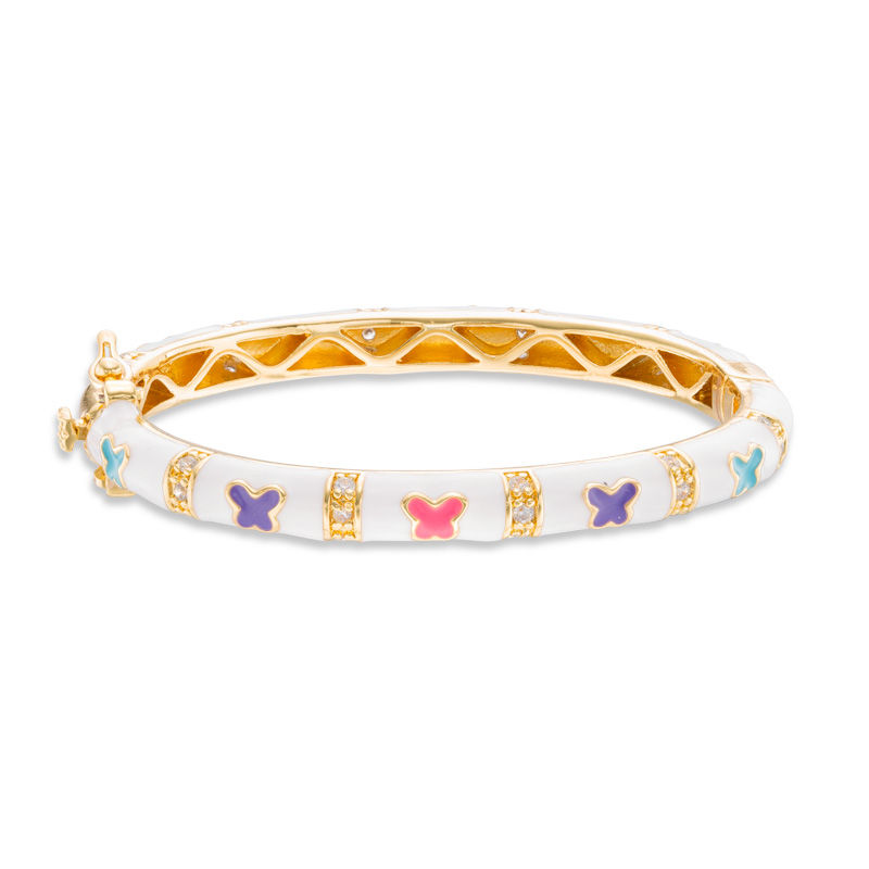 Main Image 1 of Child's Cubic Zirconia and Multi-Color Enamel Butterfly Bangle in Brass with 18K Gold Plate - 5.5"