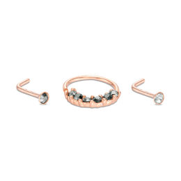 020 Gauge Brown and White Crystal Hoop and Nose Stud Set in Semi-Solid Stainless Steel with Rose IP