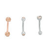 Thumbnail Image 1 of Solid Stainless Steel Crystal Champagne and White Three Piece Curved Barbell Set - 16G