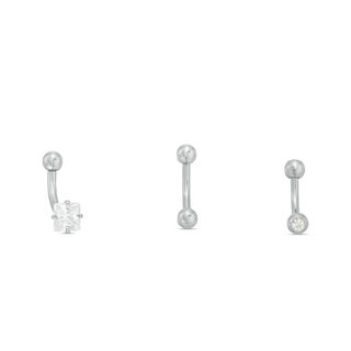 Solid Stainless Steel CZ and Crystal Three Piece Curved Barbell Set - 16G 5/16"