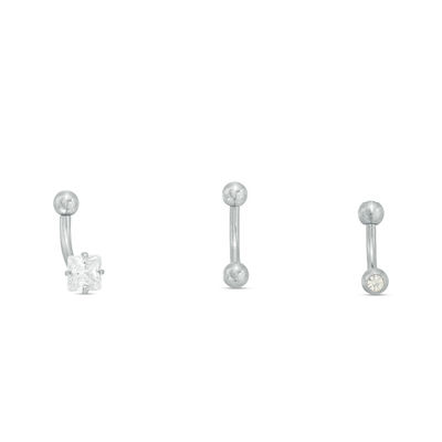 Solid Stainless Steel CZ and Crystal Three Piece Curved Barbell Set - 16G 5/16"