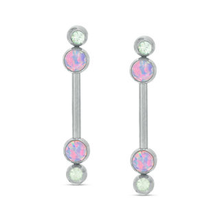 014 Gauge Green Crystal and Pink Acrylic Barbell Pair in Stainless Steel