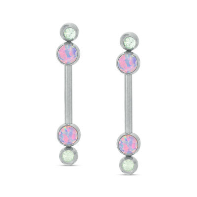 014 Gauge Green Crystal and Pink Acrylic Barbell Pair in Stainless Steel