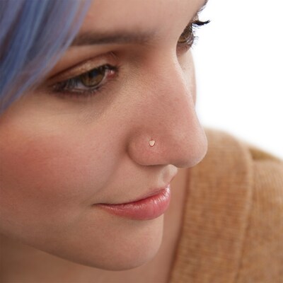 Solid Rose Ion-Plated Stainless Steel CZ Nose Ring Set - 20G