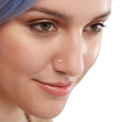 Solid Rose Ion-Plated Stainless Steel CZ Nose Ring Set - 20G