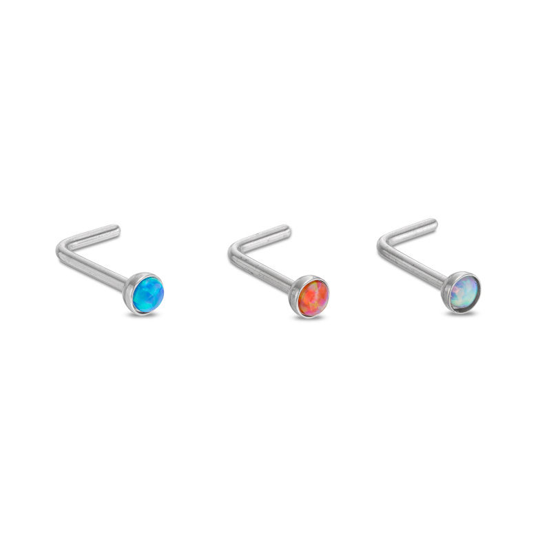 Main Image 1 of 020 Gauge Multi-Color Lab-Created Opal Three Piece Nose Stud Set in Stainless Steel