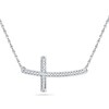 Thumbnail Image 1 of 1/10 CT. T.W. Diamond Sideways Curved Cross Necklace in 10K White Gold
