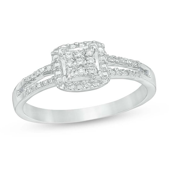 Composite Diamond Accent Square Promise Ring in 10K White Gold