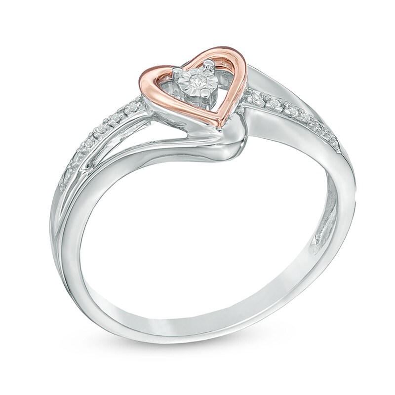 Diamond Accent Heart Promise Ring in Sterling Silver and 10K Rose Gold