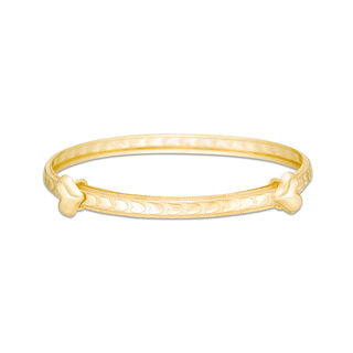 Child's Diamond-Cut Double Heart Adjustable Bangle in 10K Gold - 5.5"