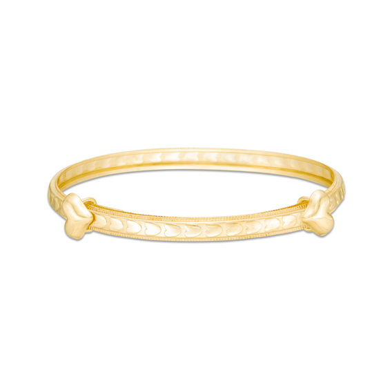 Child's Diamond-Cut Double Heart Adjustable Bangle in 10K Gold - 5.5"