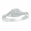 1/10 CT. T.W. Diamond Cushion Frame Twist Promise Ring in 10K White Gold