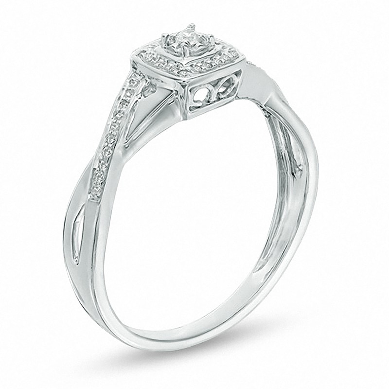 Main Image 2 of 1/10 CT. T.W. Diamond Cushion Frame Twist Promise Ring in 10K White Gold