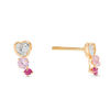 Thumbnail Image 1 of Child's 4mm Heart-Shaped White and Pink Cubic Zirconia Drop Earrings in 10K Gold