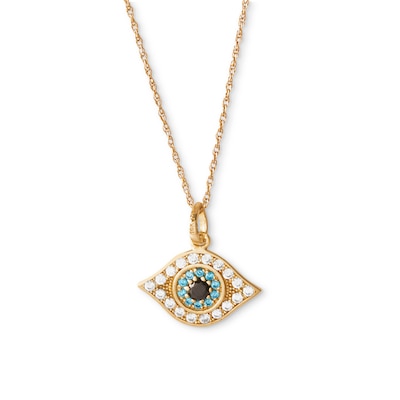 10K Semi-Solid Gold CZ Colorful Evil Eye Pendant