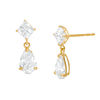 Thumbnail Image 0 of Pear-Shaped and Princess-Cut Cubic Zirconia Drop Earrings in 10K Gold