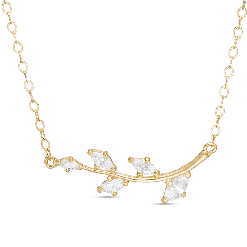 Main Image 1 of Marquise Cubic Zirconia Graduated Sideways Vine Necklace in 10K Gold