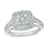 Thumbnail Image 0 of 1/2 CT. T.W. Cushion Composite Diamond Double Frame Triple Row Engagement Ring in 10K White Gold