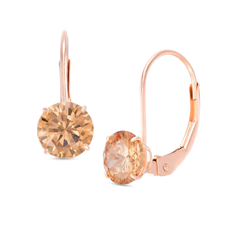 Main Image 1 of 6mm Champagne Cubic Zirconia Drop Earrings in 14K Rose Gold