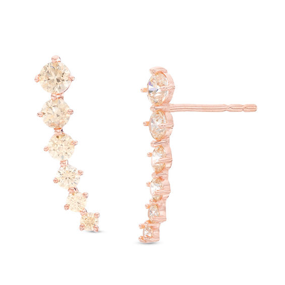 Graduated Champagne Cubic Zirconia Crawler Earrings in 14K Rose Gold ...