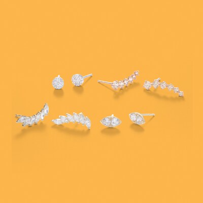 Graduated Champagne Cubic Zirconia Crawler Earrings in 14K Rose Gold