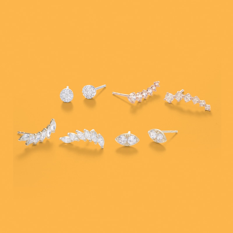Main Image 2 of Graduated Champagne Cubic Zirconia Crawler Earrings in 14K Rose Gold