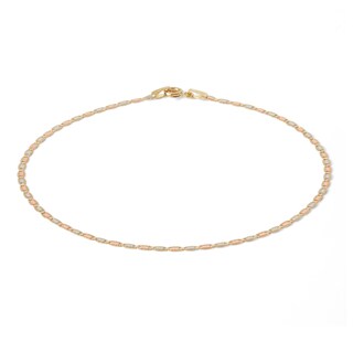 10K Gold Diamond-Cut Valentino Tri-Tone Chain Anklet Made in Italy - 10"