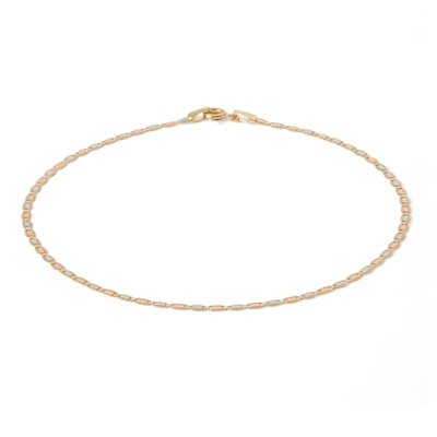 10K Gold Diamond-Cut Valentino Tri-Tone Chain Anklet Made in Italy - 10"