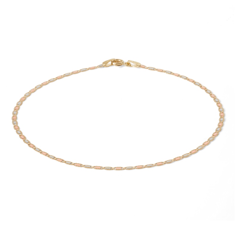 Made in Italy 040 Gauge Diamond-Cut Valentino Chain Anklet in 10K Tri-Tone Gold - 10"