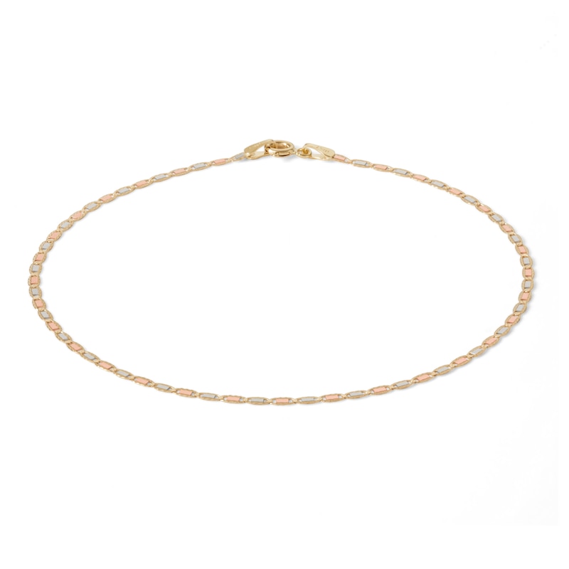 10K Gold Diamond-Cut Valentino Tri-Tone Chain Anklet Made in Italy - 10"